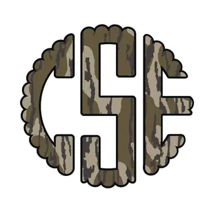 Bottomland Camo Scalloped Monogram Decal Personalized Vinyl Initial for Tumblers Trucks Coolers & More High-Quality All-Weather Vinyl Customizable Gift for Hunters Outdoorsy Gals Camo Fans