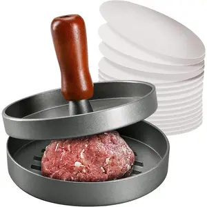Burger Press Patty Maker Stainless Steel Hamburger Patty Press Mold  Handle Non-Stick with 100 Patty Papers