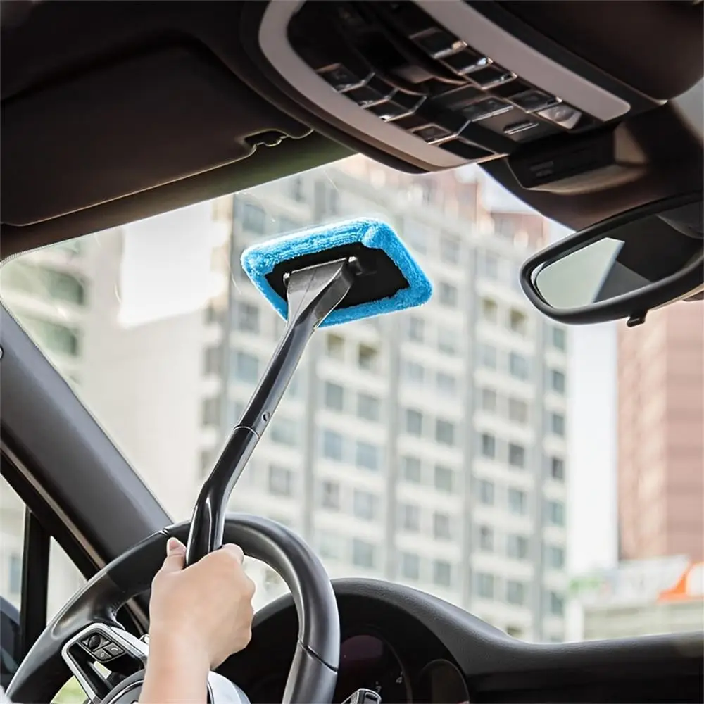 Car Front Windshield Cleaning Brush for Summer, 2 Counts Long Handle Car Window Brush, Double-purpose Cleaning & Wiping Tool For Car, Recyclable Car W