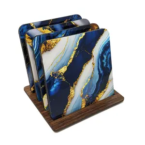 Blue and Gold Marble Print Coasters