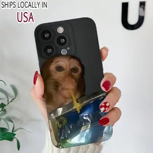 Cute Monkey & Drink Pattern Phone Case, Anti-drop Phone Protector Cover, Anti-drop Phone Cases Compatible with iPhone 11 Pro 15 14 13 12 Pro Max