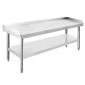 Stainless Steel 48x28x24 inch Equipment Grill Stand Table, 660 Lbs Top & Bottom Shelf, Adjustable Legs, 2" Edge Baffle, for Hotel, Home, Commercial Restaurant Kitchen