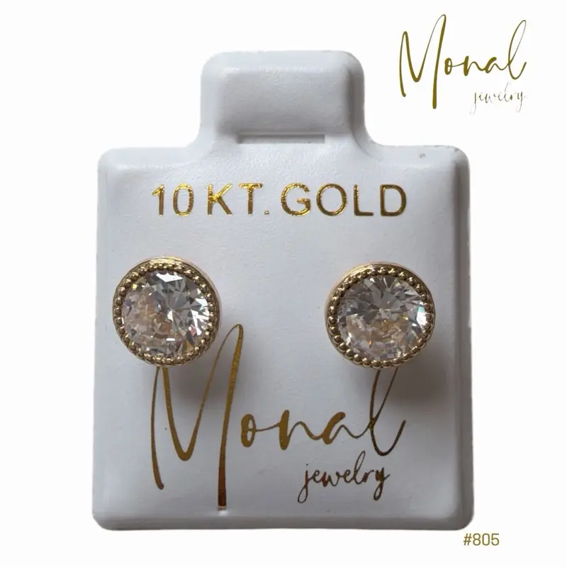 10K Gold Round Bezel 8 mm Stud Earrings | Broqueles de Bisel 8 mm en Oro de 10K