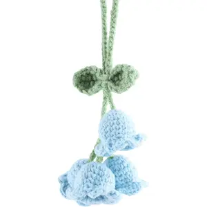 Mirror Hanging  Accessories Cute Little Lily of The Valley, Hand Knitted Crochet Flower Decor for Mirror, Rear View Mirrors,Key Chains (Blue)