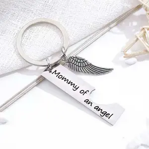 Angel Wings Memorial Keychain Set — "Angel Mom & Angel Dad" Couple Memorial Keychains, Condolence Gift for Bereaved Parents, Gift B