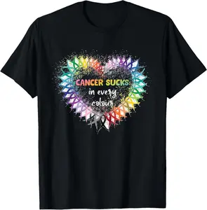 100% Cotton Cancer Sucks In Every Color Cancer Awareness Ribbons Heart T-Shirt