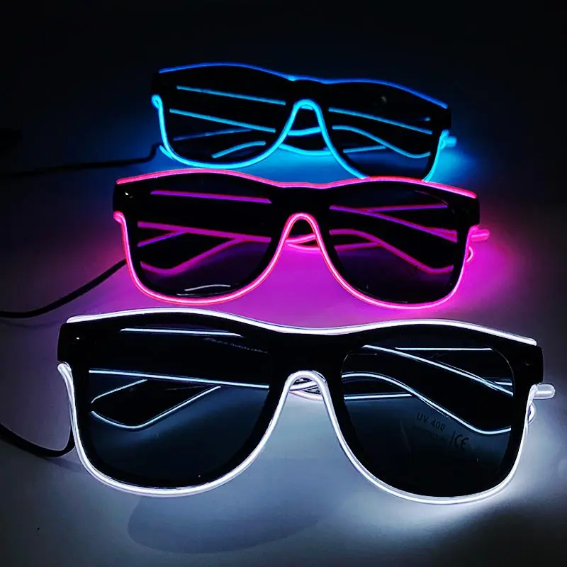 Unisex EL Wire Plastic Shutter Sunglasses for Men & Women - Light-Up Eyewear with 3 Flash Modes, 10 Colors for Halloween, Festivals & Raves, Party Supplies, Neon Glow, 3V, Fashion Unisex, Fast Flashing, Lighted, Accessories, Unisex Wearers