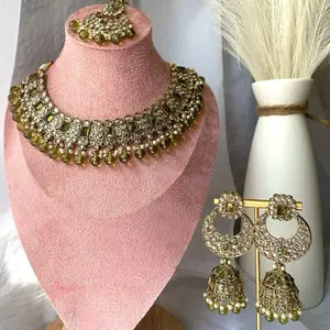 Polki necklace Set with earring tikka Indian Elegant Design and Stylish Jewelry