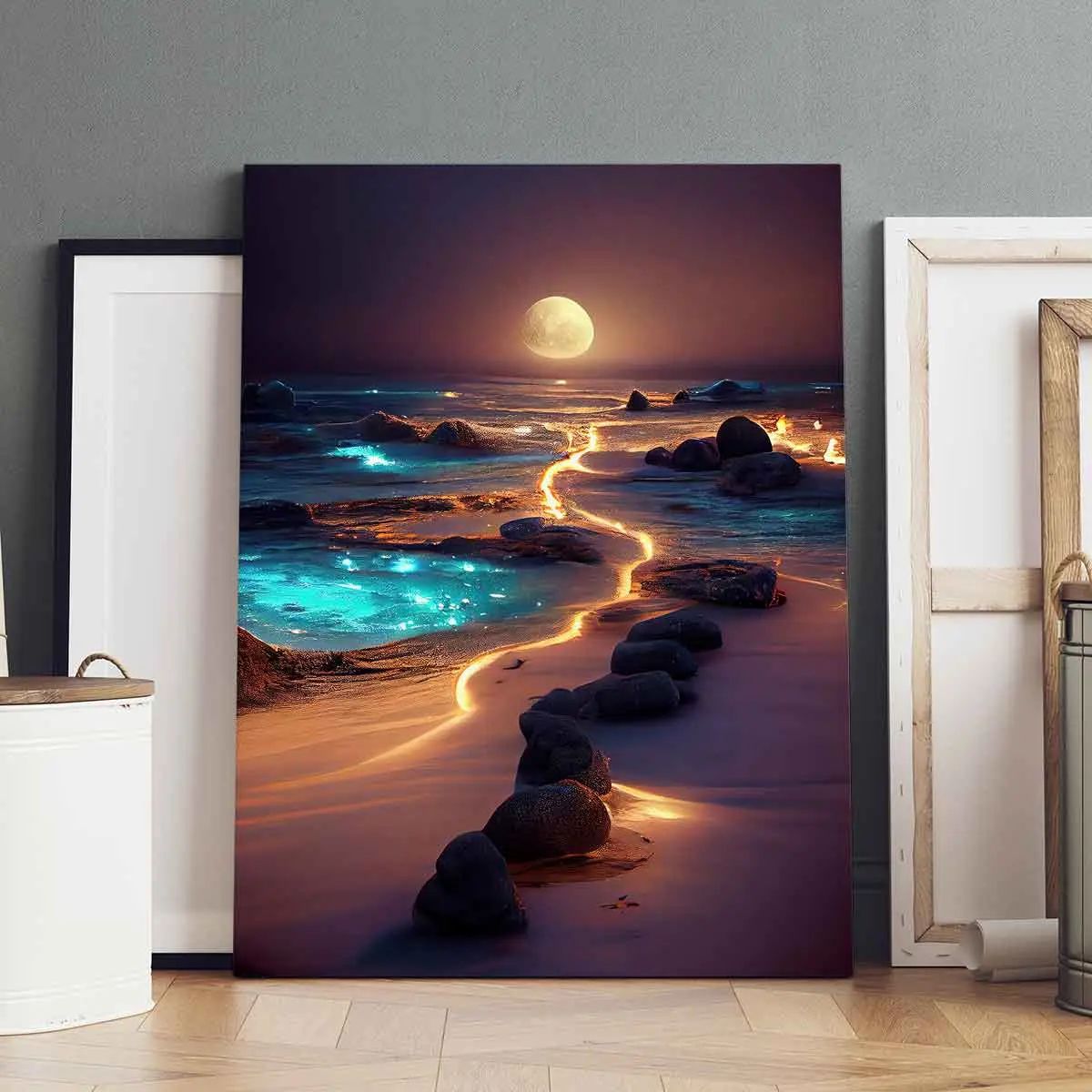 Dreamy Moonlit Coast Canvas Print, Modern Art Wall Decor, Solid Wood Frame, Waterproof & High-Definition, Ideal Gift for Home Decoration, Wall Art Painting, Decorative Wall Art, Art Work For Wall Decor, Home Decor Products