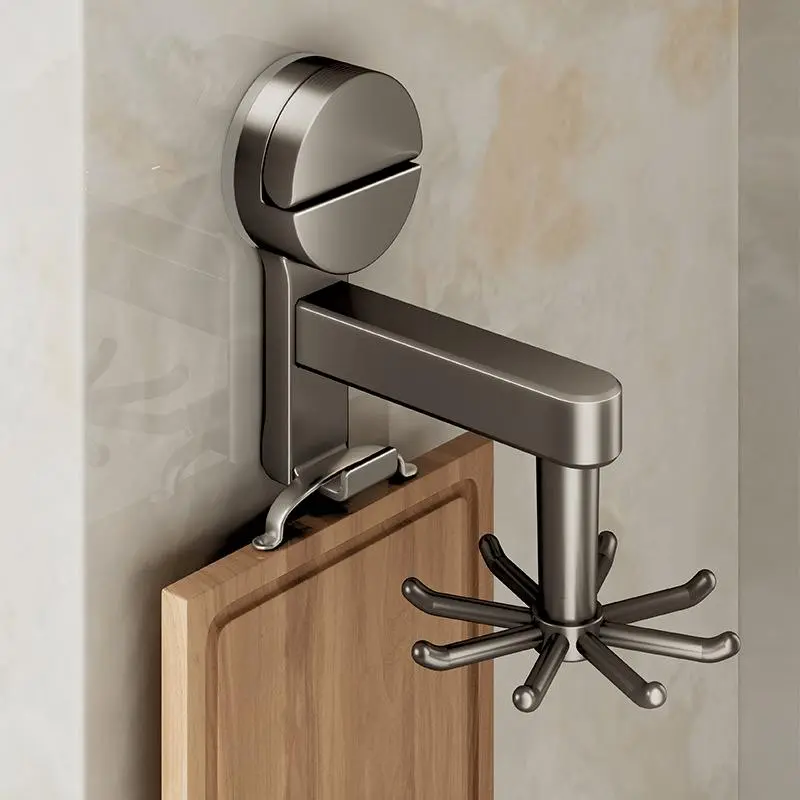 Durable Universal Utility Suction Cup Kitchen Hook Organizer - 360° Rotating Hook, Drill-Free Installation, Adjustable, Space-Efficient for Cabinet Doors, Walls - Accommodates Pots, Spatulas, Spoons, Accommodates Pots, Spatulas, Spoons, Utility Hooks