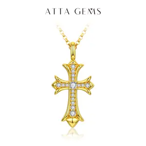 Cross Round Cut D VVS1 Color Synthetic Moissanite Necklace Pendant for Women Daily Fine Jewerly N011