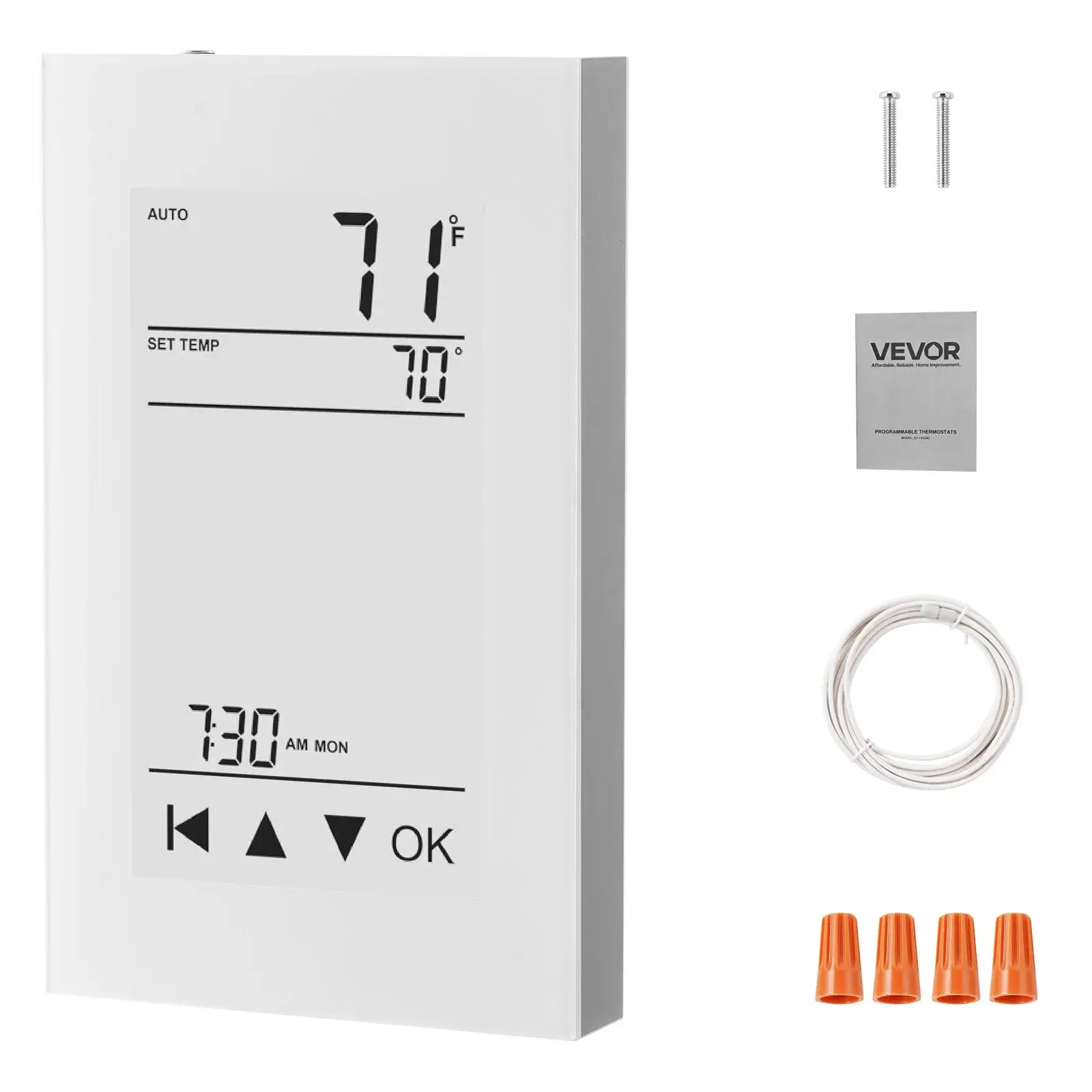 【Summerfinds】VEVOR 7-Day Programmable AC Power Thermostat - Gray-White, Non-WiFi, GFCID Equipped, LCD Touchscreen, Sensitive Sensor, Energy-Efficient Controller for Radiant Underfloor Heating Cable, Heat Pump