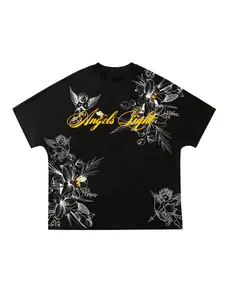 1Pc Men's Angel Cherub Floral Print Graphic Tee, Y2K Streetwear Short Sleeve T-Shirt For Casual Daily Outfits
