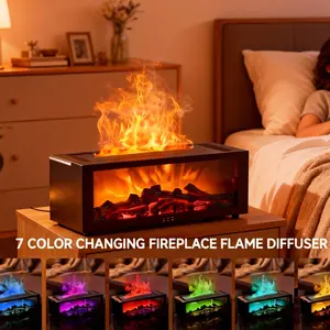 Upgrade Version 7-Color Flame Fireplace Essential Oil Diffuser, 150ML USB Desktop Quiet Cool Mist Humidifier, Humidifier for Home, USB Powered Humidifier, Timer Auto Shut-Off
