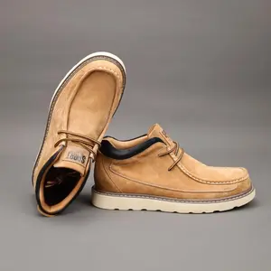 Men's Fashion Oxford Derby Boots - Casual Lace-Up Ankle Boots with Cowhide Faux Leather Upper Synthetic Suede Lining Rubber Sole for All Seasons Versatile for Daily Wear Parties and Street Style