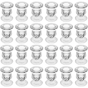 Glass Taper Candle Holder Set of 24 - Clear  Candlestick Holders for Tapered Candles, Elegant Candle Stick Holder Set for Wedding Party Christmas Thanksgiving Festival (24, Transparent)