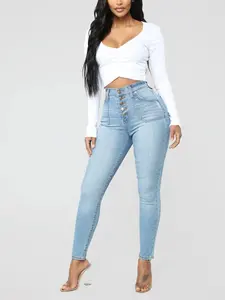 Nequita High Rise Skinny Jeans - Light Blue Wash