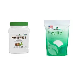 Morning Pep Monk Fruit Sweetener, Classic | White Sugar Substitute 2.5 lb and Morning Pep Pure Birch Xylitol (Keto Diet Friendly) 5LBs