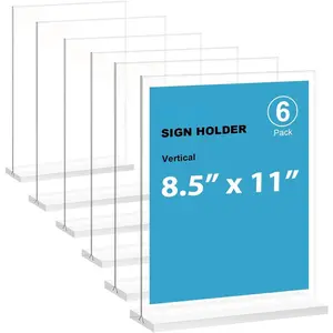 Sign Holder 8.5x11 Inch 6 Pack Vertical T Shape Double-Sided Desktop Display Holder