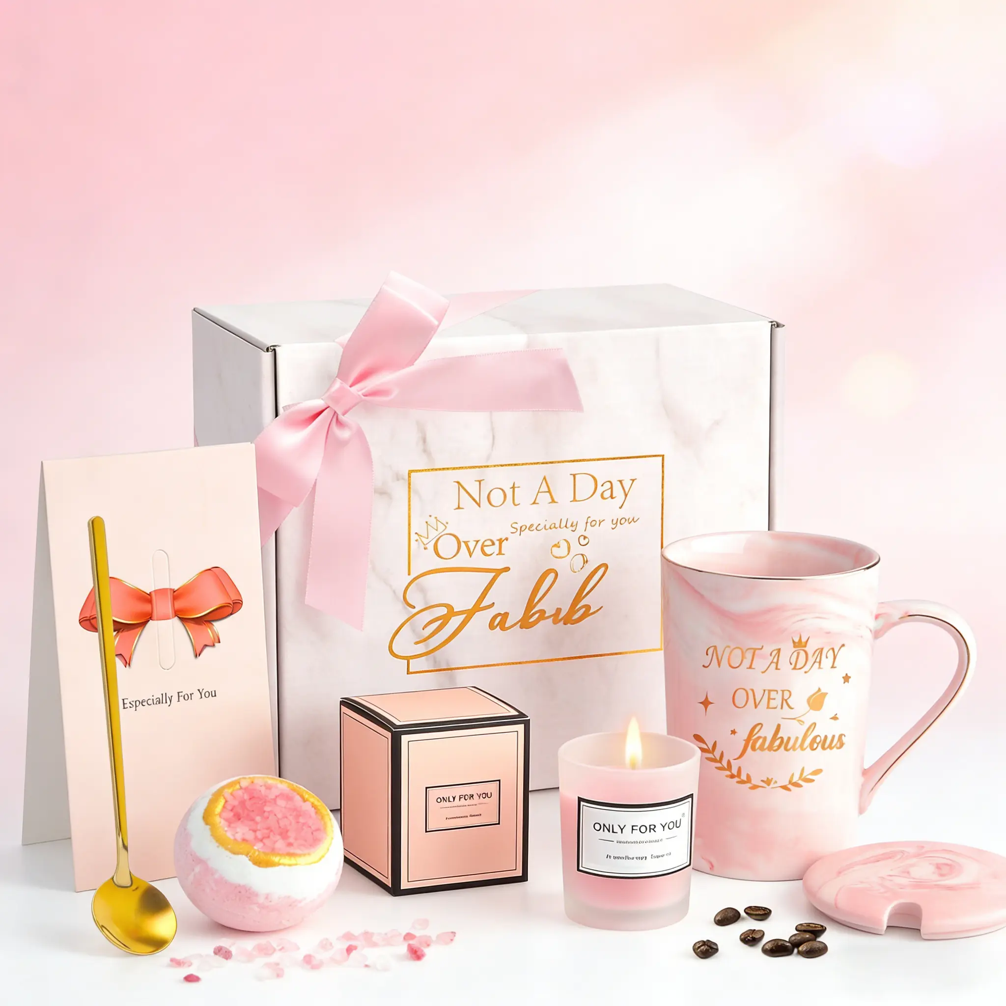 Marble Style Self-Care Kit Gift Set - Microwave-Safe Ceramic Mug, Soy Candle, Bath Bomb, Gift-Ready Box - Luxury Present for Her (Birthday, Mother’s Day)