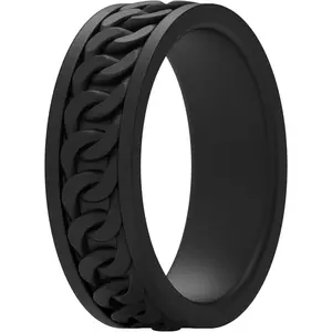 Silicone Wedding Rings for Men, Chain Design Rubber Engagement Bands 7mm Wide 2mm Thick - 1/4/7 Variety Multipack