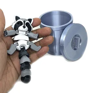 Articulated Racoon with Trashcan 3D Printed Racoon Trash Panda Small Medium Large Decor Accessory Nature Ornaments Gift Decoration