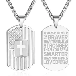 Hot selling stainless steel engraved necklace simple personality military brand cross pendant necklace gif