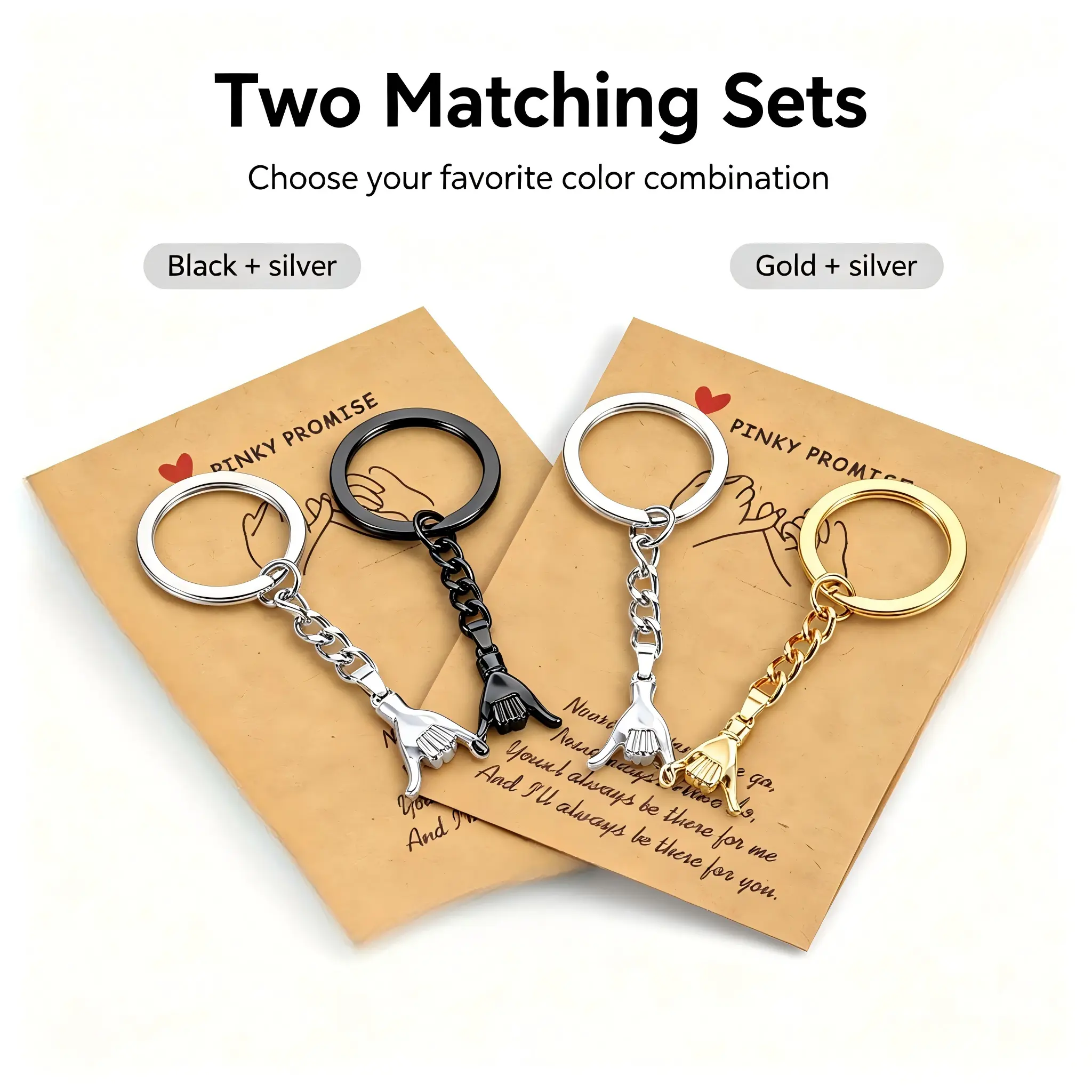 Pinky Promise Elegant Couple Shaped Stainless Steel Keychain 2-Piece Matching Set - Engraved Phrase Keychains, Romance Gift for Long Distance Partners, Valentine's Commemorative Fashion Accessory