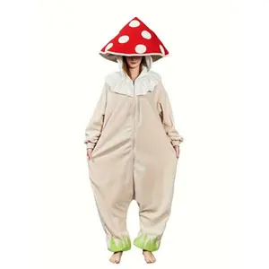 Mushroom Onesie Adult Halloween Mushroom Costume Fun and Cozy One-Piece Pajamas for Women and Menpajama jumpsuit Women's Long Loungewear Womenswear Fit Nightwear Dress Black Check