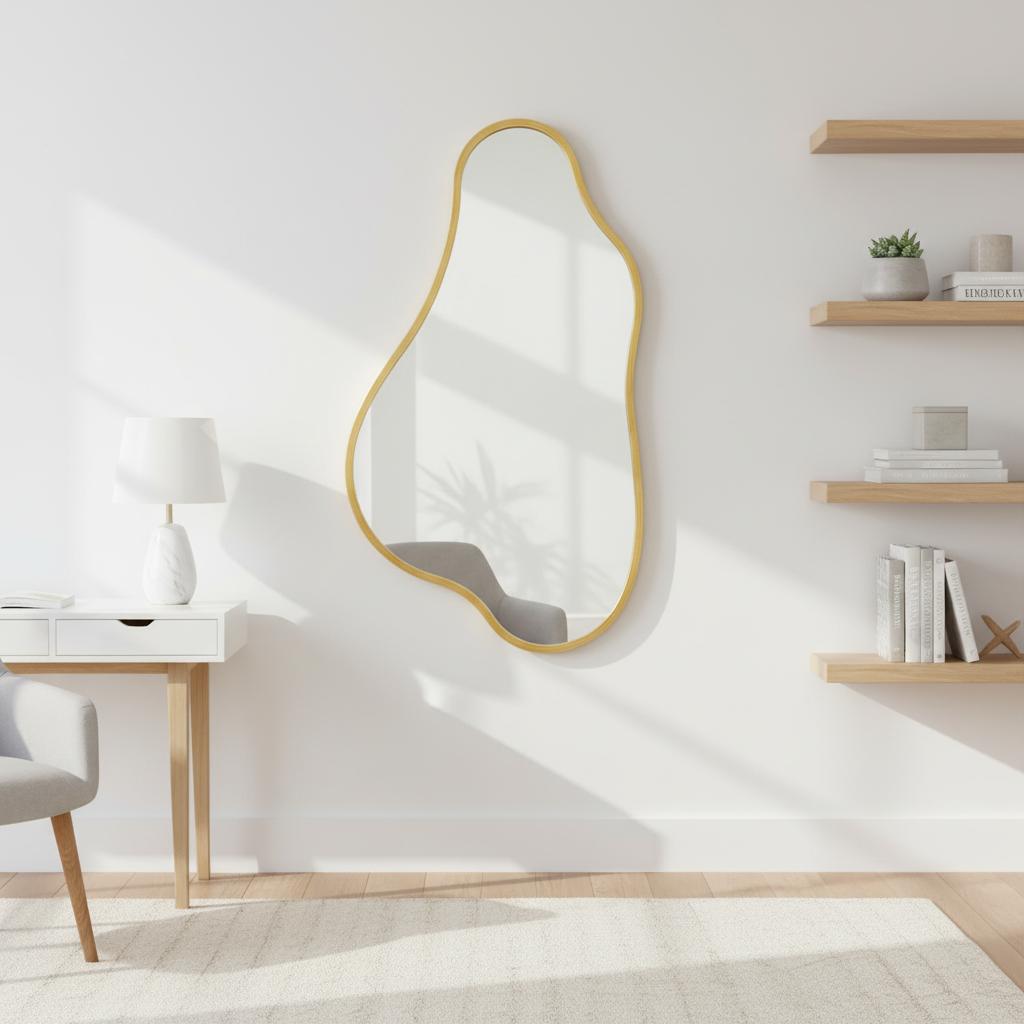 Modern Irregular Wall Cloud Mirror Asymmetrical Cloud Wavy Design Decorative Unique Mirror for Living Room Bedroom Bathroom or Entryway