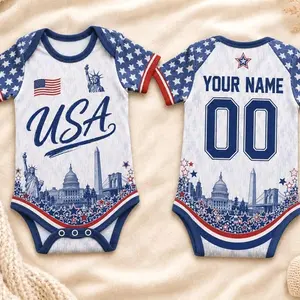 Personalized USA Soccer Jersey Baby Onesie Bodysuit, Custom Name Number Sportswear ZDF KKW