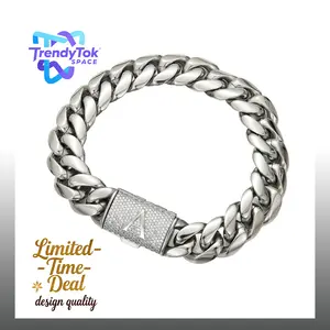 Chunky Silver Cuban Link Bracelet with Diamond-Cut Letters | 14mm Stainless Steel Men's Punk Rap Jewelry, Hip Hop Gift for Daily Stacking & Parties 7.5/8.5in Adjustable Adjustable Magnetic Cuban Skull Bracelet