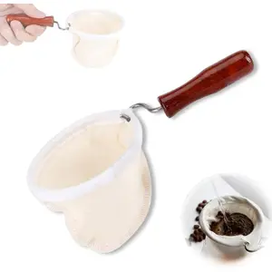 Cloth Coffee Sock Filter,7.3 x 3.9 inches  Coffee Filter Washable  Flannel Coffee Strainer Colador de Cafe de Tela with Wooden Handle for  Office Use