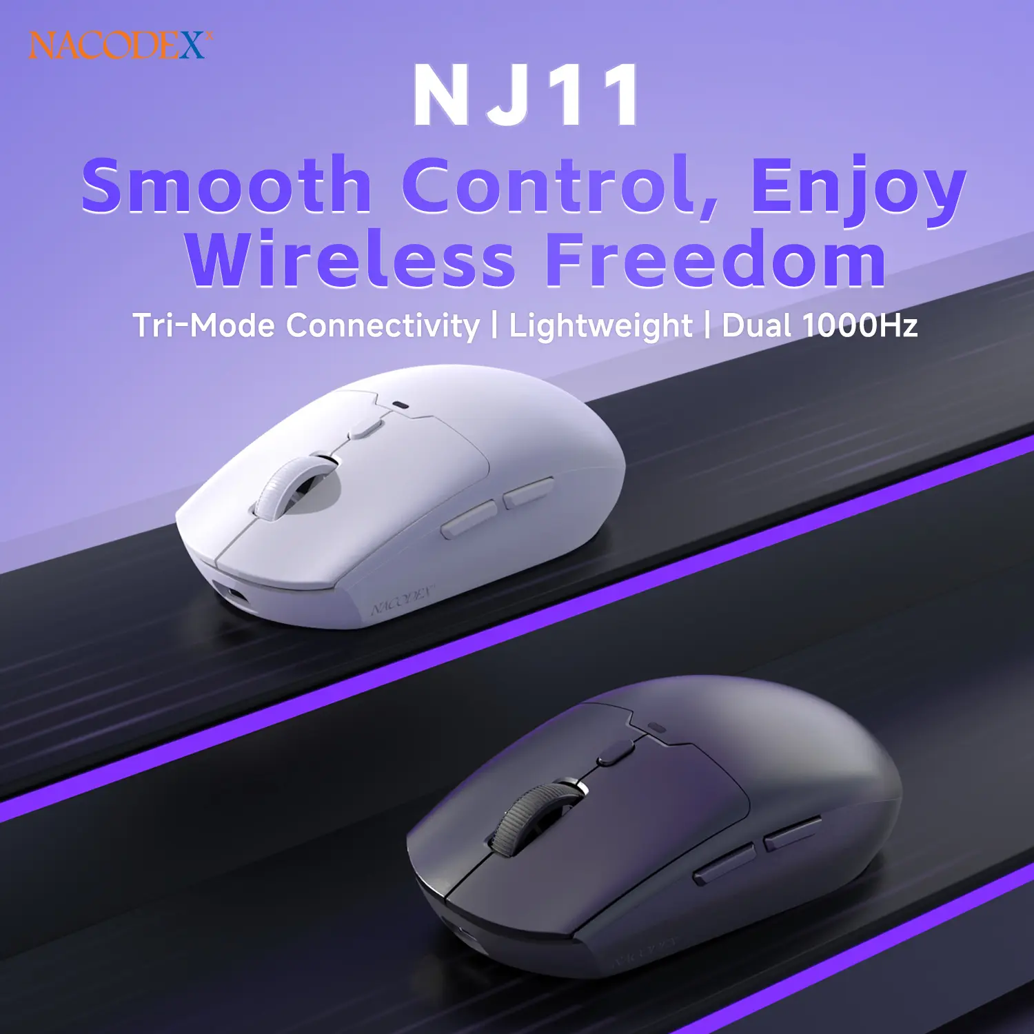 AJAZZ NJ11 Triple-Mode Wireless Gaming Mouse - Lightweight Ergonomic Design, 1000Hz Polling Rate, Up to 12800 DPI, 300mAh Rechargeable Battery, Compatible with PC/Laptop for Gaming & Office Use