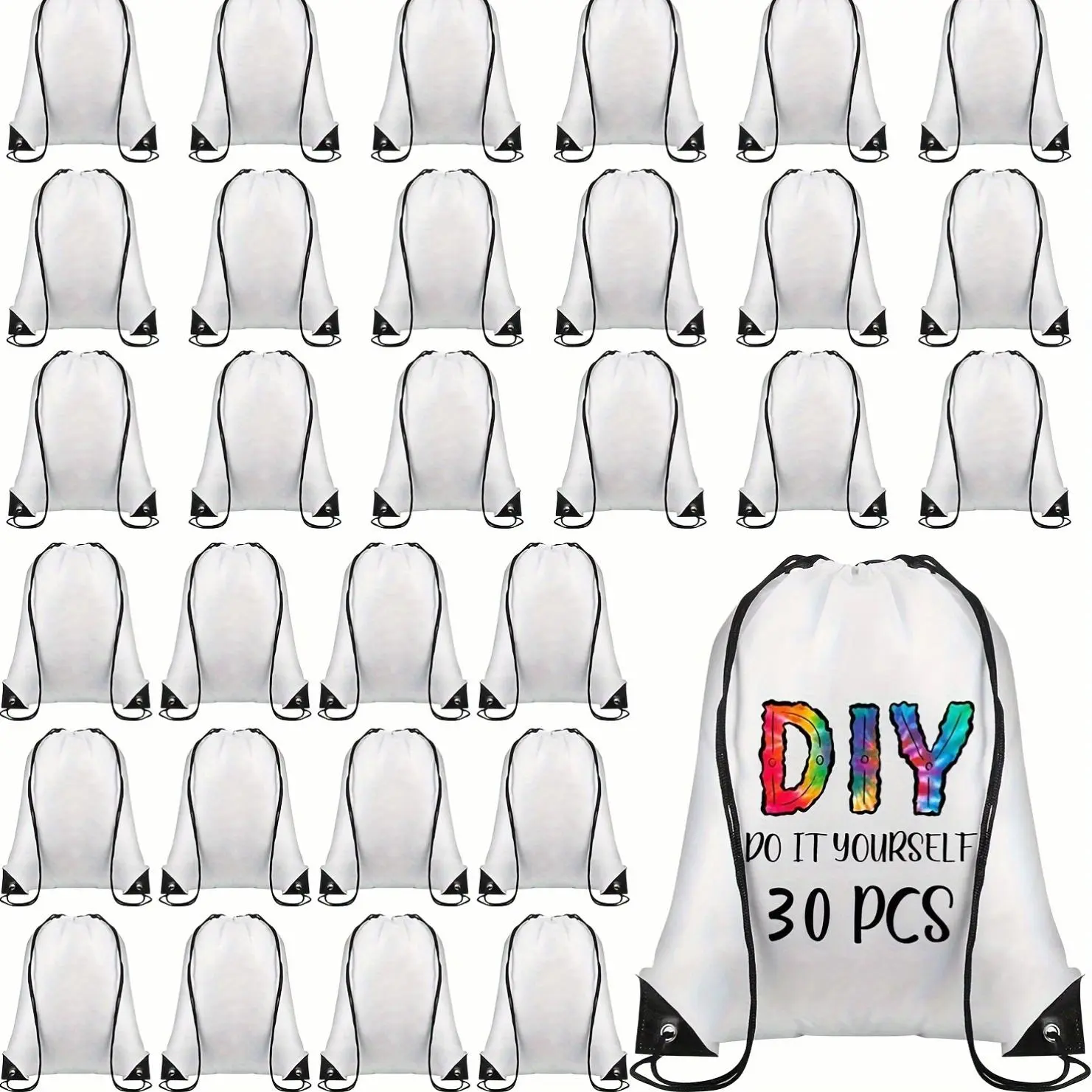30pcs of Empty Sublimation Drawstring Bags, Bulk Drawstring Backpacks for Heat Pressing, Reusable Sublimation Bags, Cinch Sackpacks Suitable for Gym Sports And Crafts, in White Color
