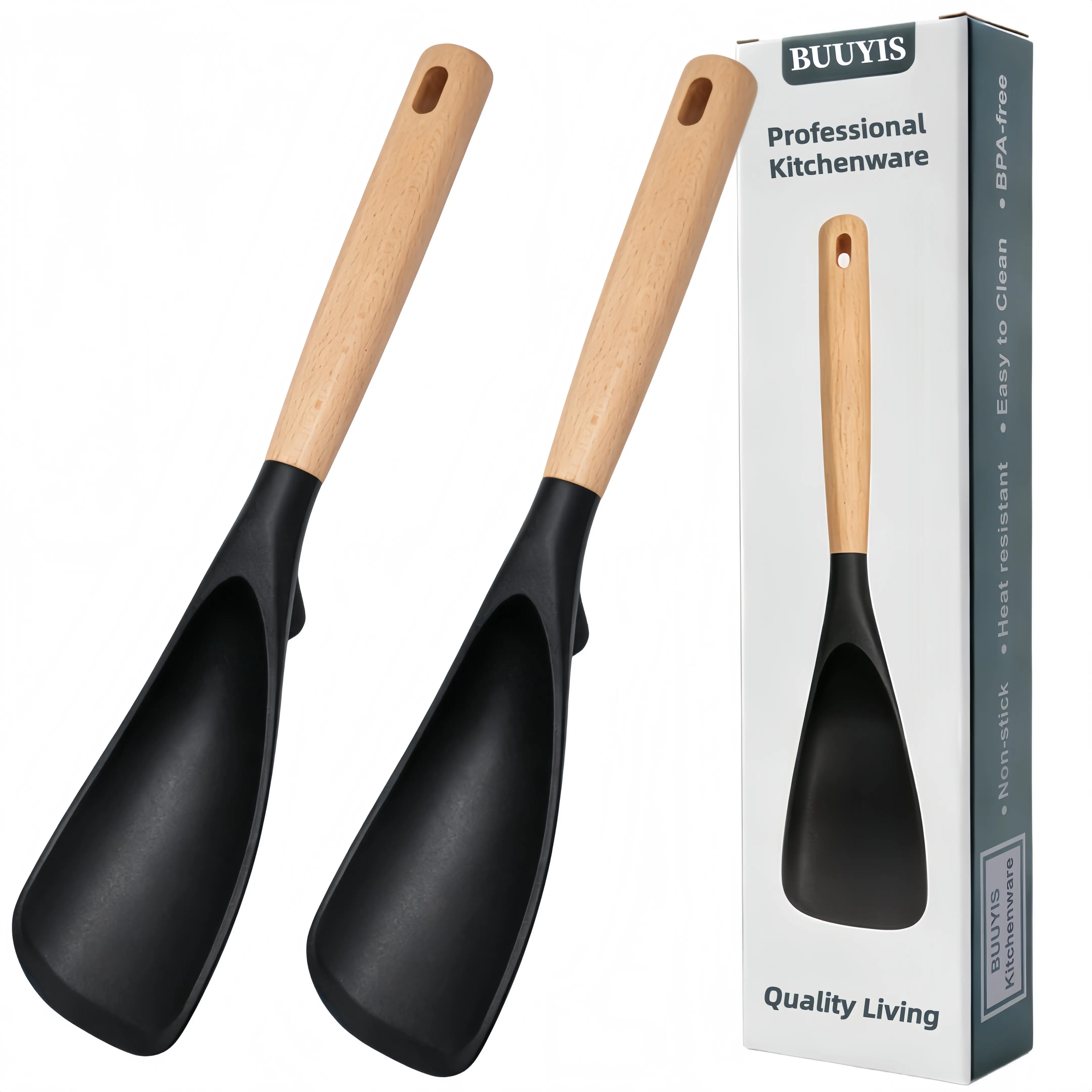 BUUYIS Professional Kitchenware Nonstick Heat Resistant BPA-Free Spatula with Wooden Handle for Quality Living
