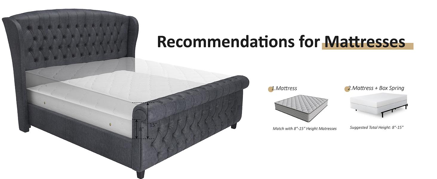 AMERLIFE Platform Bed Frame,Velvet Upholstered Sleigh Bed with Scroll Wingback Headboard&Footboard/No Box Spring Required/Christmas Gift/Best Gift Ideas