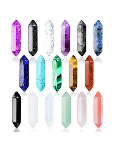 17pcs Healing Crystal Stone Set, Hexagonal Bullet Shaped Spiritual Meditation Gemstone, Chakra Stone Tiger Eye Obsidian Pendant