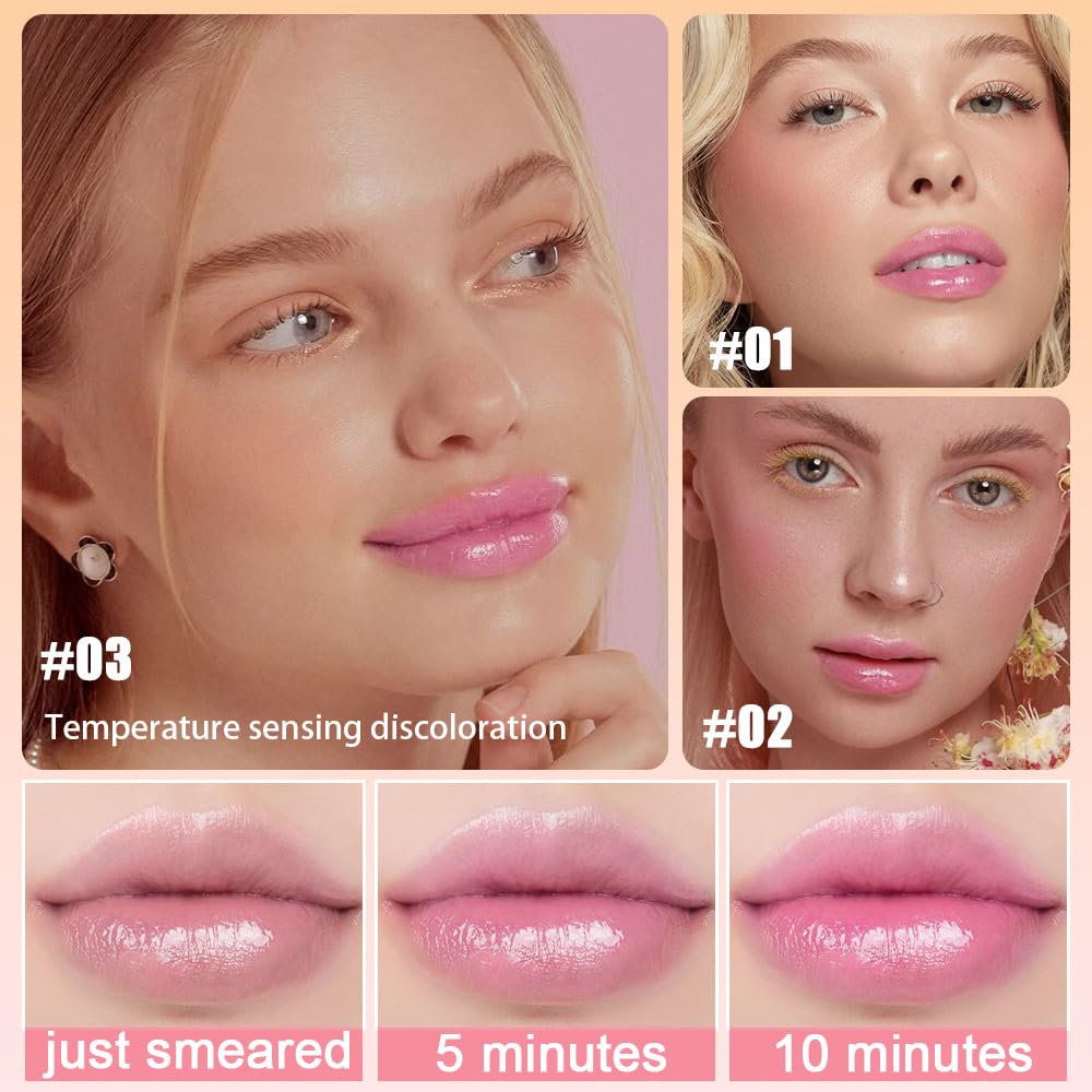 Petals Flowers Jelly Color Changing Lip Balm, Jelly Flower Crystal Lipstick Set, Moisturizing Glossy Hypoallergenic Temperature-Changing Tinted Lip Balm, Magic Color Changing Lip Gloss for All Skin Types Including Sensitive Skin, Sensitive