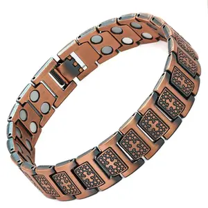 Men's antique red copper magnet bracelet, copper cross bracelet, Gaussian neodymium magnet, 99.99% pure copper, retro industrial design, ideal choice for casual and business wear, adjustable copper bracelet men's health magnetic therapy bracelet