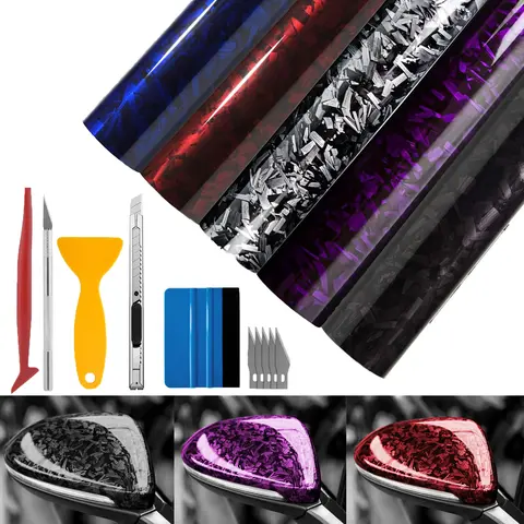 1ft x 5ft Forged Carbon Fiber Vinyl Wrap, High Gloss Car Wrap Vinyl Roll, Auto DIY Decal Film Sheet with Air Release Technology, Self-Adhesive Car Wrapping