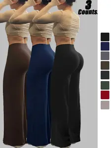 Women's High-Waist Wide-Leg Trousers, Elastic Waist Yoga Pants, Casual Fitness Wear, All-Season Plain Design, Fashionable and Comfortable, Casual Lounge Pants, Womenswear, Bottom, Casual Loose Pants