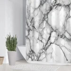 1/4 piece white marble pattern, Shower Curtain Sets, set includes shower curtain, toilet seat cushion, bathroom cushion and toilet lid cover, bathroom decoration with 12 hooks, waterproof partition curtain, bathroom decoration accessories