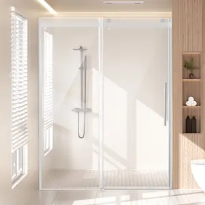 Frameless Shower Door, Adjustable 58-59 in Width x 75 in Height, Clear SGCC Tempered Glass 5/16 in Thick, Chrome Hardware, Modern Shower Enclosure for Bathroom Remodel, Water Tight Seal, Easy Installation, Durable Safety Glass