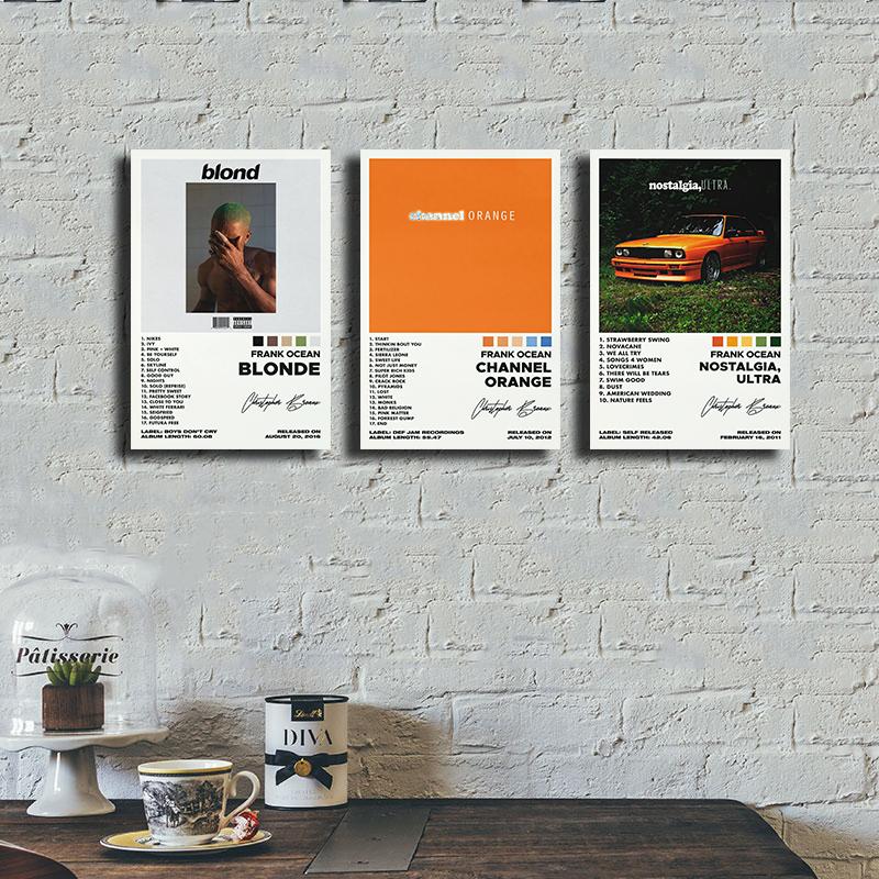 3PS Frank Ocean Canvas Album Covers Art Prints Set of 3 for Wall Decor Featuring Blonde Chanel Orange & Nostalgia Ultra Unframe 8x12in Poster