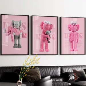 Pink  Figure Printable Wall Art, Set of 3 Prints, Hypebeast Figures, Digital Wall Art, Gray  Figures, Hypebeast Toys, 17th.