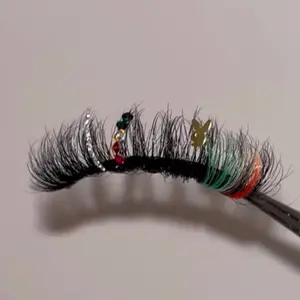 Mexico Bunny Color Themed Eyelashes with Glitter & Rhinestones, Unique Glamorous Lashes for Flawless Eye Makeup Cosmetic