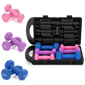 ARVAKOR 2, 4, 5 Pound Neoprene Dumbbell Free Hand Weight Set with Storage Case, Anti-roll, Anti-Slip, Hexagon Shape Adjustable Multi-Functional Ab Board swivel hook ski simulator multi-functional power rack adjustable abdominal exerciser home gym aerobic