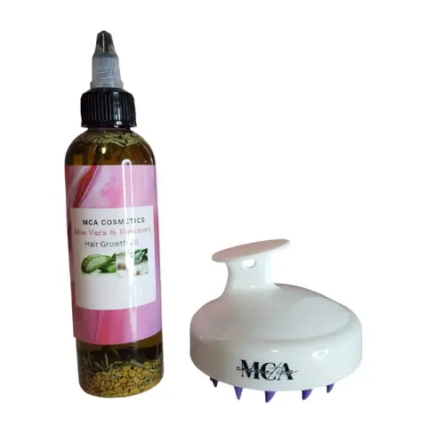J's Rosemary & Fenugreek Hair Growth Oil Infused with Hair Brush Massager - Nourishing Haircare for Longer and Thicker Locks Strengthening Hair Strengthens Hair