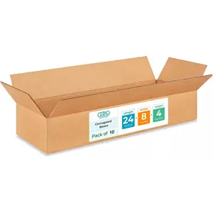Large Shipping & Moving Boxes 24x8x4 inches (10-Pack) - Extra Strength 200 lb vs Regular - Corrugated Durable Cardboard Boxes for FEDEX - Large Shipping Box - Heavy Duty Box by IDL Packaging